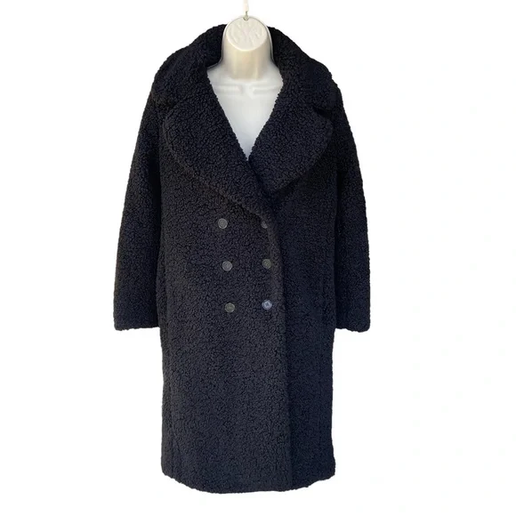 J. Crew Teddy Sherpa Black Double Breasted Coat #BA548 Medium Petite - Picture 4 of 8